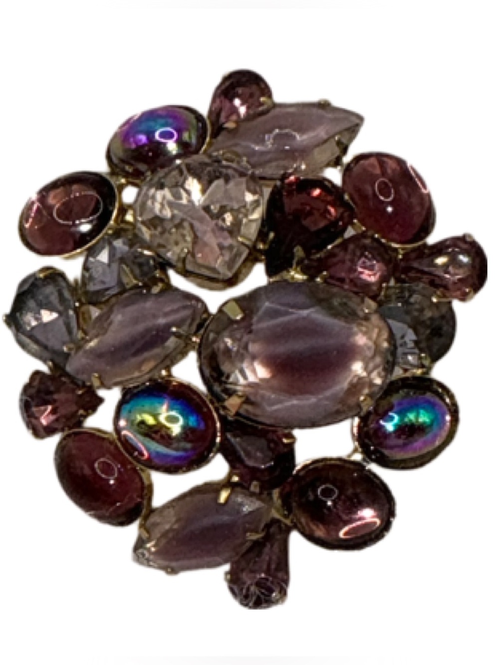 DeLizza & Elster 1960 Vintage Brooch Amethyst & Aurora Borealis